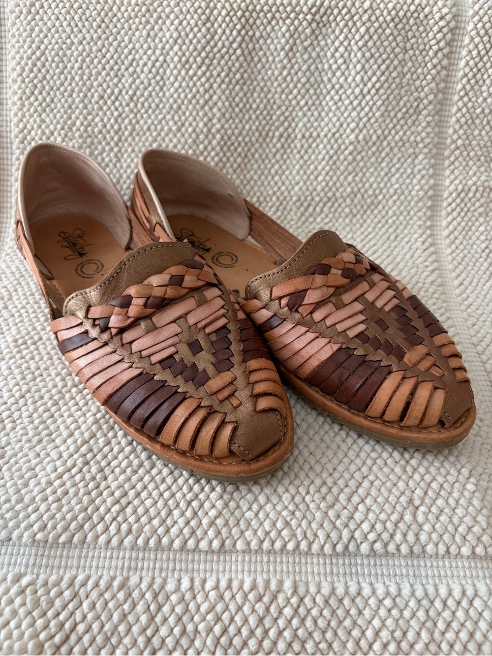Braided Leather Huarache Flats, size 8.5
